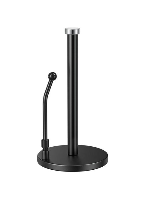 Paper Towel Holder, Paper Towel Dispenser Standing Weighted Base Non Slip, Spring Arm Fit Most Size Paper Roll, Stainless Steel Paper Towel Holder For Home Kitchen Countertop Tabletop, Black