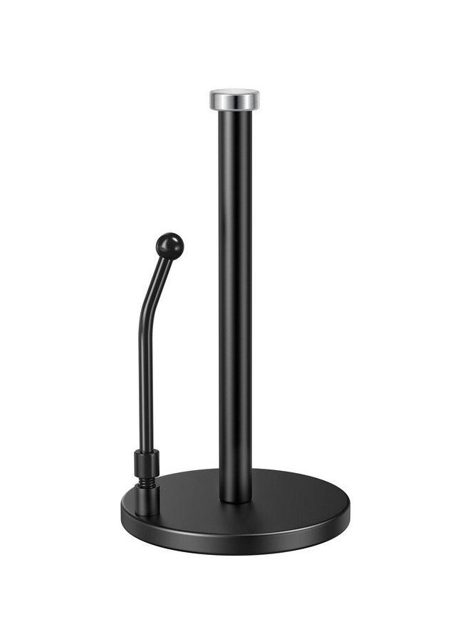 SMARTAKE - Paper Towel Holder, Paper Towel Dispenser Standing Weighted Base Non Slip, Spring Arm Fit Most Size Paper Roll, Stainless Steel Paper Towel Holder For Home Kitchen Countertop Tabletop, Black - Image 1