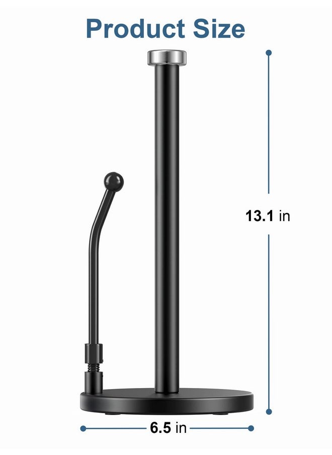 SMARTAKE - Paper Towel Holder, Paper Towel Dispenser Standing Weighted Base Non Slip, Spring Arm Fit Most Size Paper Roll, Stainless Steel Paper Towel Holder For Home Kitchen Countertop Tabletop, Black - Image 1