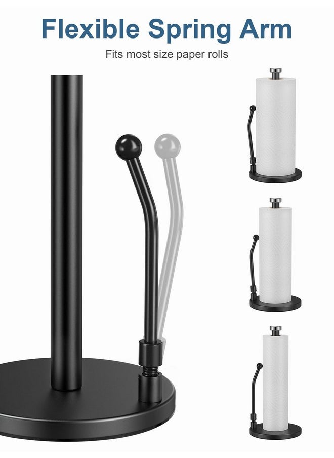 SMARTAKE - Paper Towel Holder, Paper Towel Dispenser Standing Weighted Base Non Slip, Spring Arm Fit Most Size Paper Roll, Stainless Steel Paper Towel Holder For Home Kitchen Countertop Tabletop, Black - Image 1