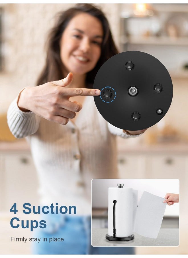 SMARTAKE - Paper Towel Holder, Paper Towel Dispenser Standing Weighted Base Non Slip, Spring Arm Fit Most Size Paper Roll, Stainless Steel Paper Towel Holder For Home Kitchen Countertop Tabletop, Black - Image 1
