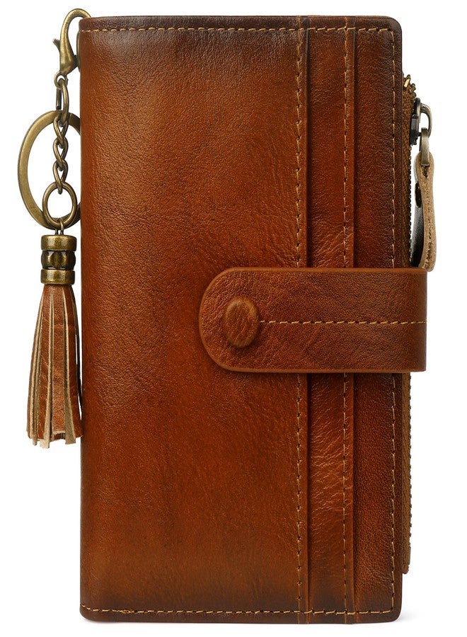 Blucoay Wallet Women,Leather RFID Small Wallet For Women Bifold Tassel Keychain Wallet Card Holder With Zip Coin Pocket, a1-brown, Retro - Image 1