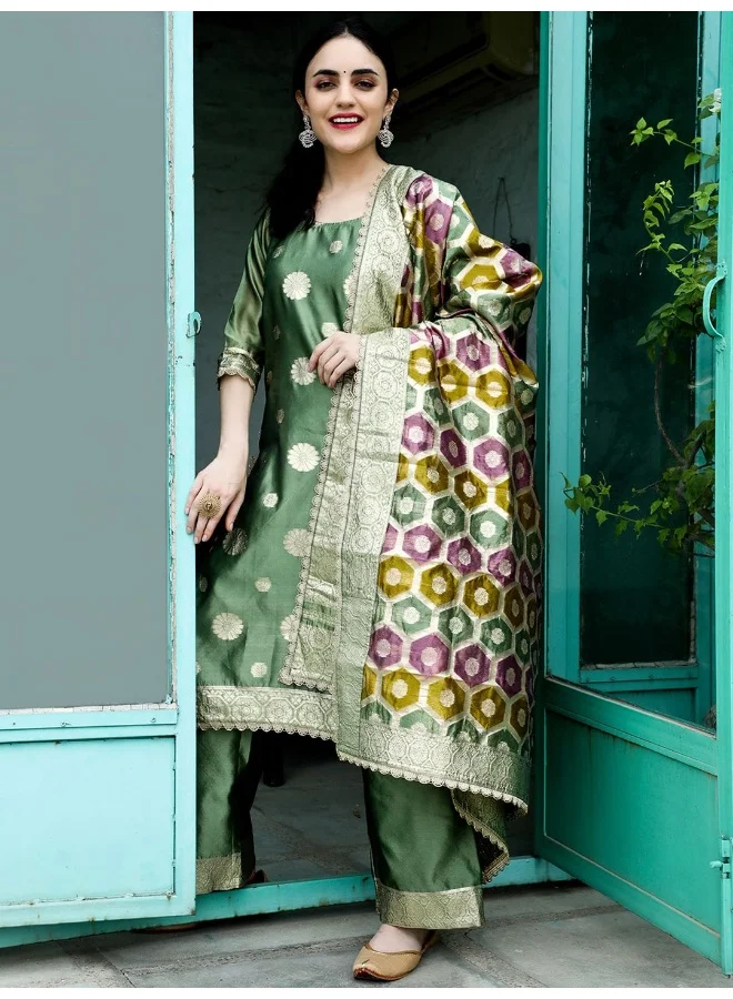 أيه كيه إس AKS CoutureFloral Embroidered Straight Kurta With Palazzos & Dupatta