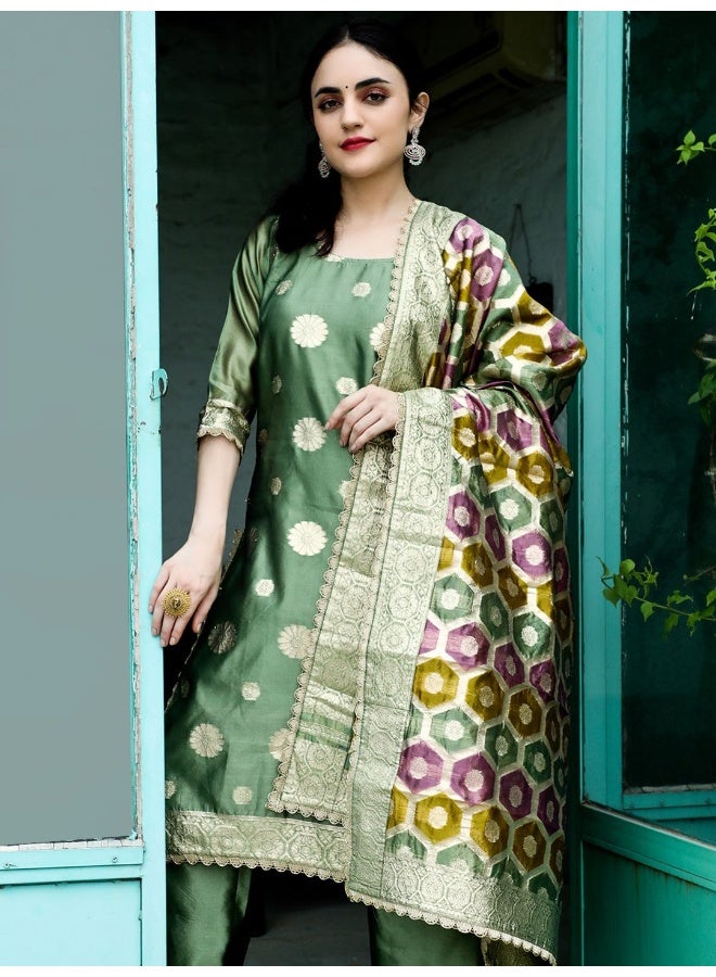 أيه كيه إس أكس كوتور كورتا مطرز بالزهور مع بالازو ودوباتا - Image 3