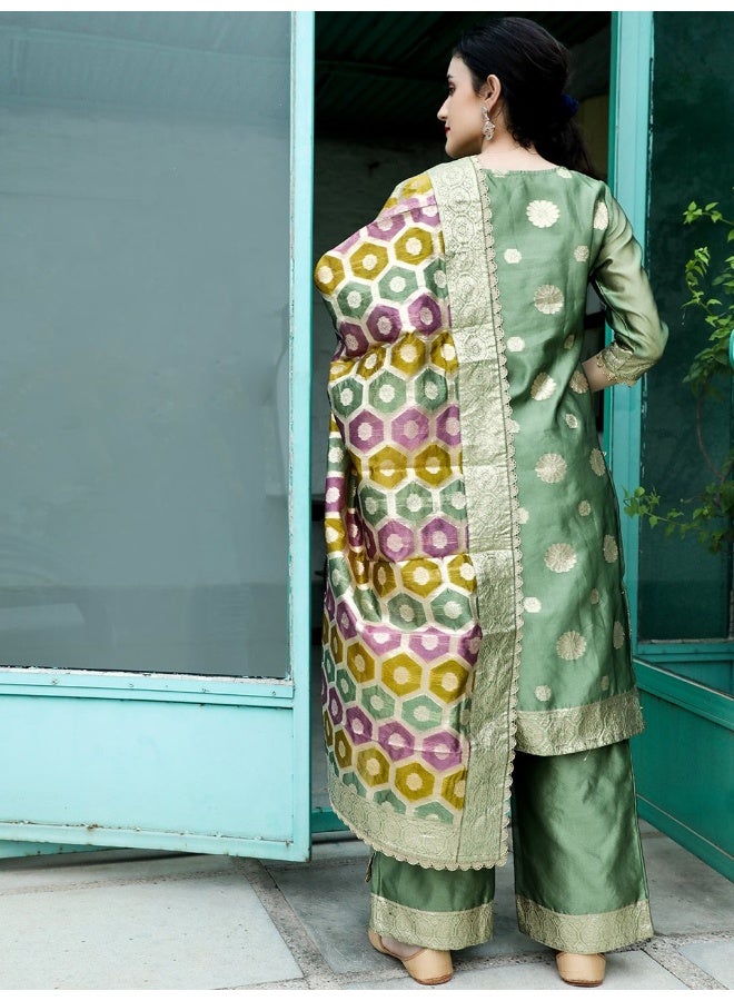 أيه كيه إس أكس كوتور كورتا مطرز بالزهور مع بالازو ودوباتا - Image 4