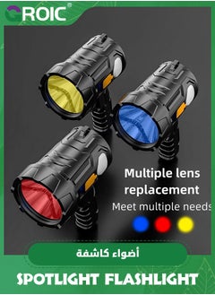 GROIC Rechargeable Spotlight Flashlight with Solar Panels, 1000,000 High Lumen Outdoor Handheld Spot Lights and Flood Light, Foldable Stand and 3 Colors Lenses for Camping,LED Flashlight  - Image 4