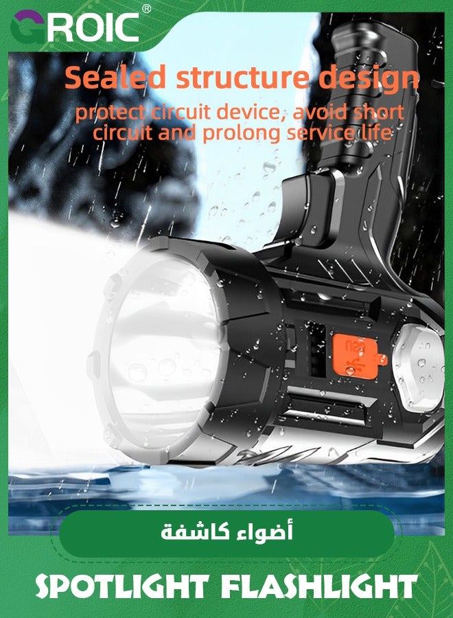 Rechargeable Spotlight Flashlight with Solar Panels, 1000,000 High Lumen Outdoor Handheld Spot Lights and Flood Light, Foldable Stand and 3 Colors Lenses for Camping,LED Flashlight