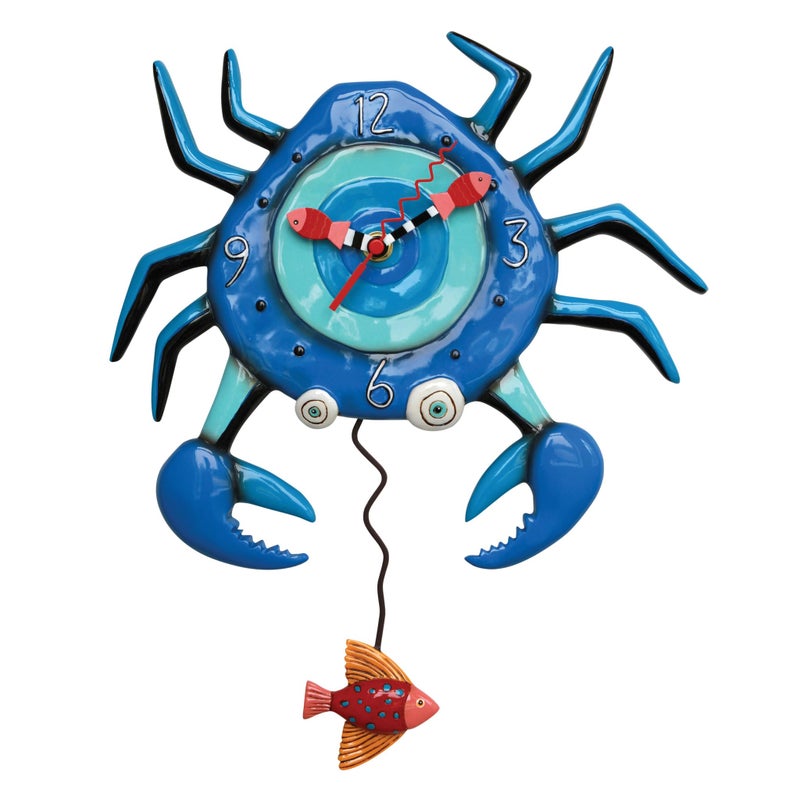 Allen Designs Enesco Crab with Big Claws and Fish Sculpted Pendulum Wall Clock 1425 Inch Blue