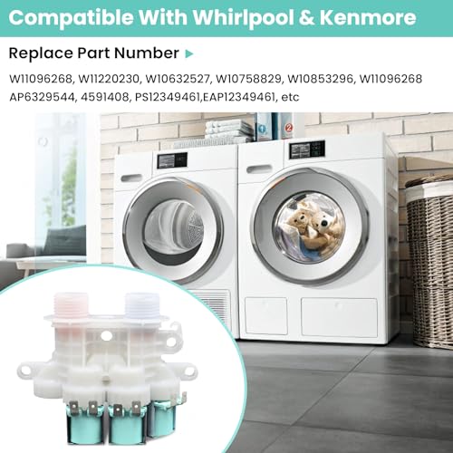 Azdele W11096268 W11220230 Water Inlet Valve Compatible with whirl-pool ken-more Washing Machine Replaces W10632527 W10758829 W10853296 W11096268 etc (120V 60Hz) - Image 3