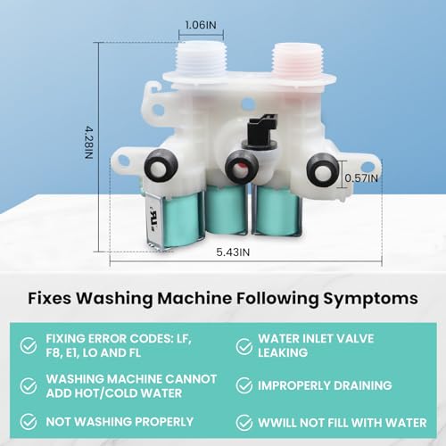 Azdele W11096268 W11220230 Water Inlet Valve Compatible with whirl-pool ken-more Washing Machine Replaces W10632527 W10758829 W10853296 W11096268 etc (120V 60Hz) - Image 2