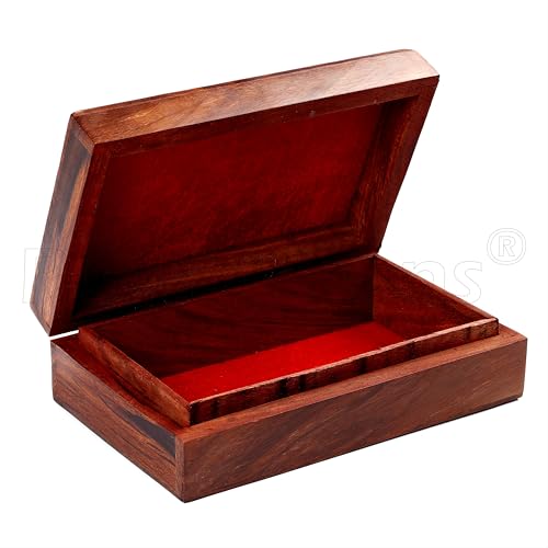 RGrandsons Handmade Wooden Keepsake Storage Box Jewelry Trinket Holder Organizer with Floral Hand Carvings and Brass Inlay 8 inch Rectangular Brown - Image 2