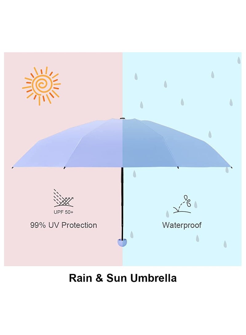 Mini Travel Umbrella Mini Windproof Folding Travel Umbrella Portable Lightweight Compact Parasol with 95% UV Protection for Sun and Rain Popular Style for Women Purple - Image 5