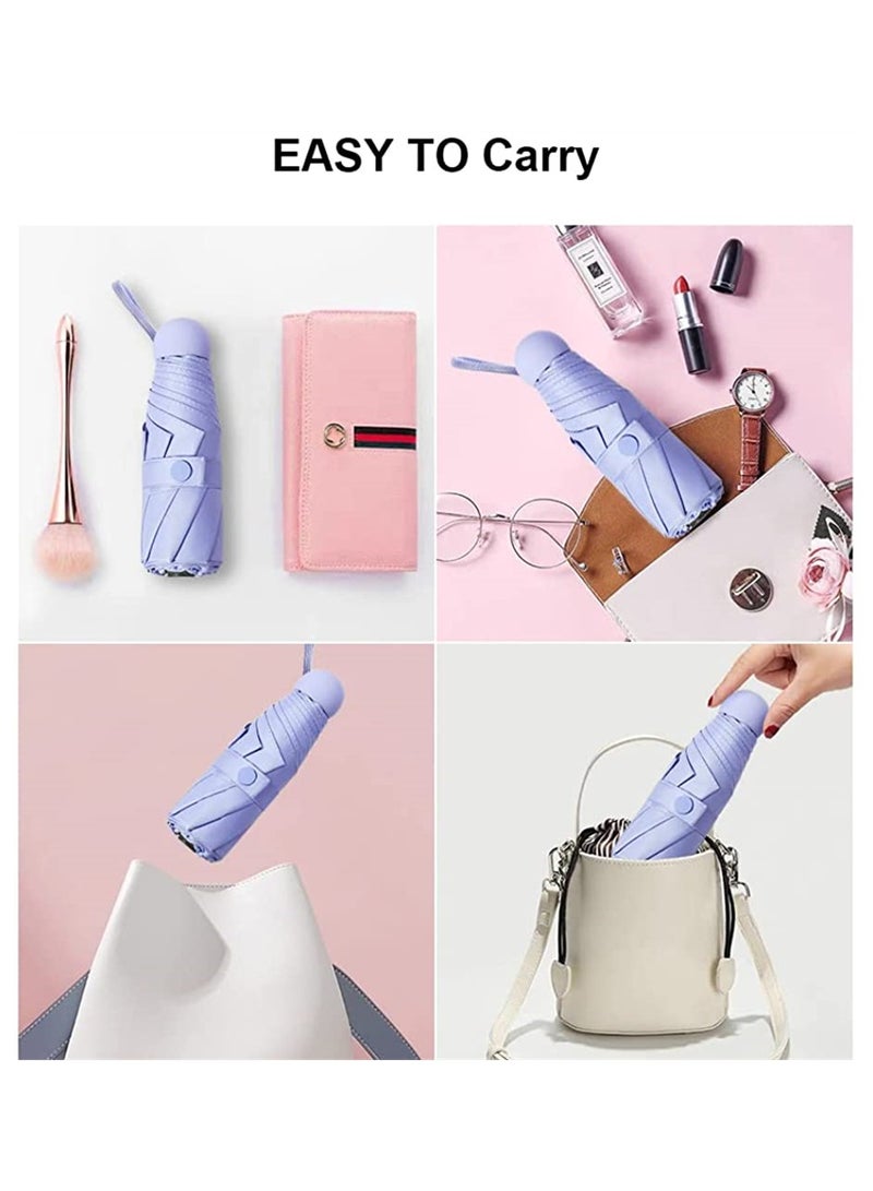 Mini Travel Umbrella Mini Windproof Folding Travel Umbrella Portable Lightweight Compact Parasol with 95% UV Protection for Sun and Rain Popular Style for Women Purple - Image 3