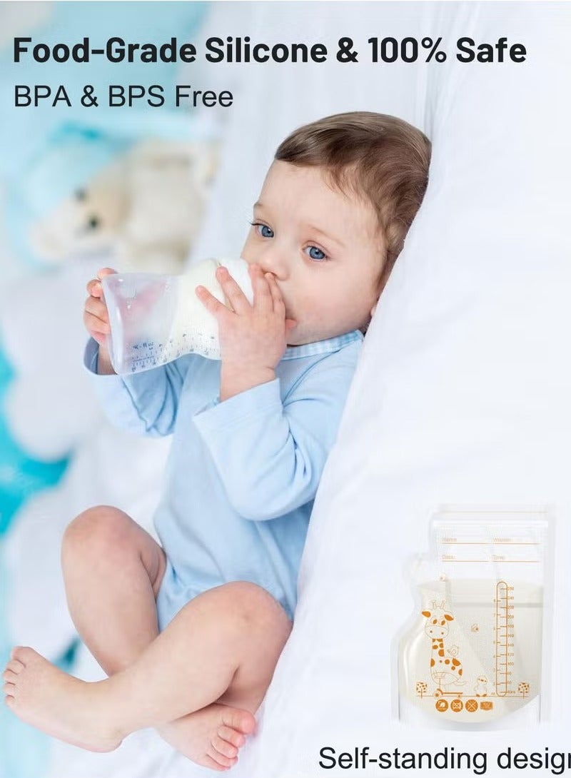 F.A.M.S 55Pcs Disposable Breastmilk Storage Bags - Dubble Zipper, 250ML Self Standing, Leak-Proof Freezer Pouches - Image 5