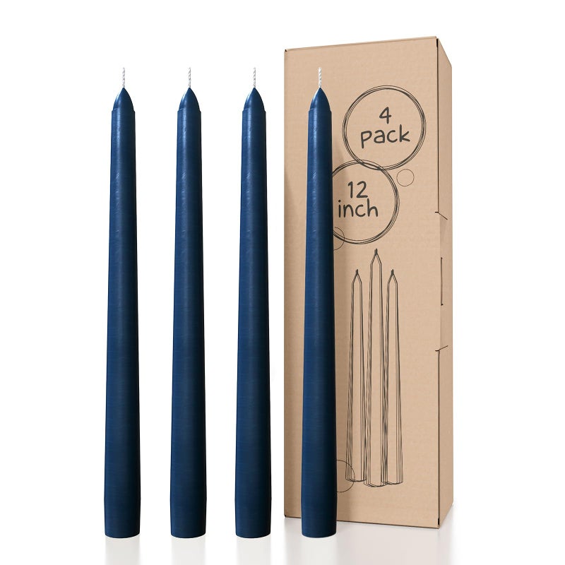CANDWAX 12 inch Taper Candles Set of 4  Dripless and Smokeless Candle Unscented  Slow Burning Candle Sticks Ideal As Christmas Candles  Dark Blue Candle Taper