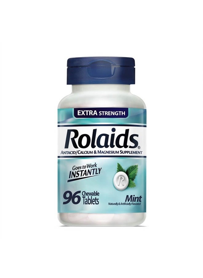 Rolaids Extra Strength Antacid, 96 Chewable Tablets, Mint Flavor, Extra Strength Heartburn Relief  - Image 1