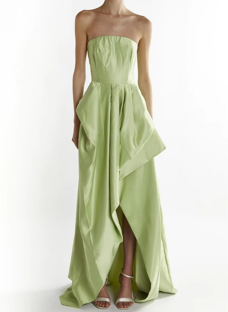 Emma Soft Green Bandeau Neck Hi-Low Hem Maxi Dress