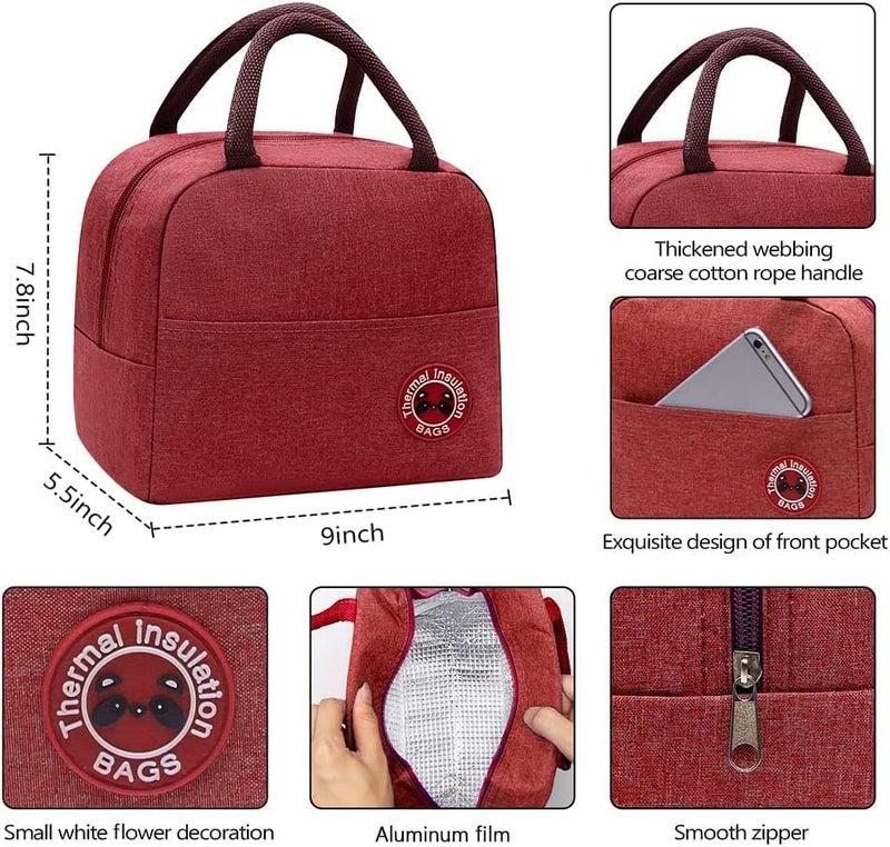 SKDBPM KDR Insulated Lunch Bags for Women Work Student Kids to School Waterproof Thermal Cooler Tote Bag Picnic Organizer Storage Tiffin Box Portable and Reusable (Red) - Image 3