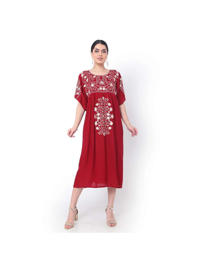 هانا آند سارا SHORT RED EMBROIDERED ELEGANT CASUAL WEAR ARABIC JALABIYA DRESS