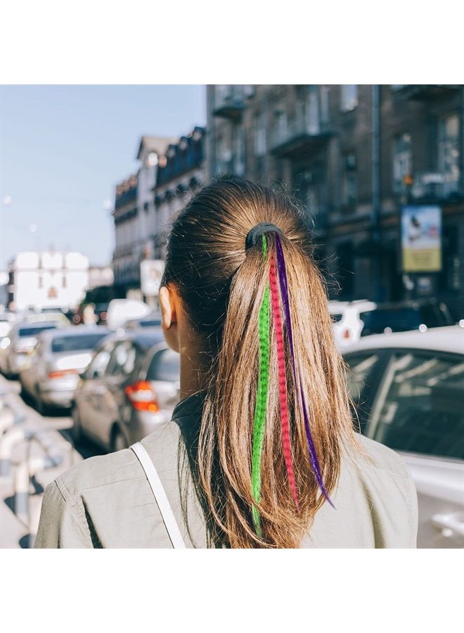 Xinnun 52 Pieces Colored Synthetic Hair Feather Colorful False Hair Extension Mixed Color Straight Hair Feather with 200 Pieces Silicone Lined Micro Ring, Crochet Hook, Hair Extension Remover Plier for Women - Image 5