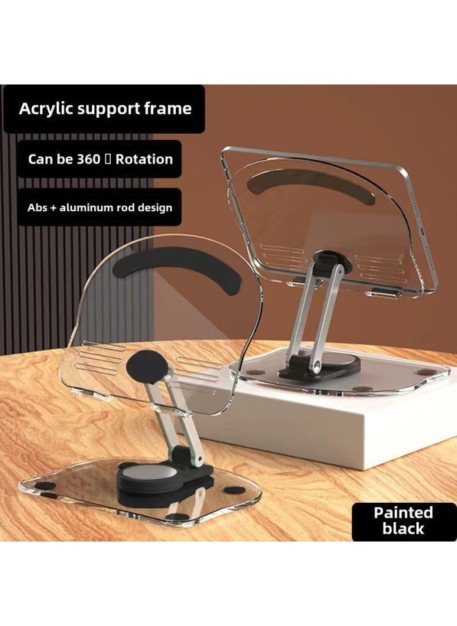 Transparent Acrylic Tablet Mobile Phone Holder Foldable Creative Rotating Adjustment Support Stand-Color:Black - Image 1