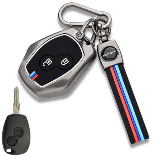 KEYCEPT Metal Alloy Key Cover Compatible with Renault Logan | Duster | Verito | 2 Button Key with Keychain - Image 1