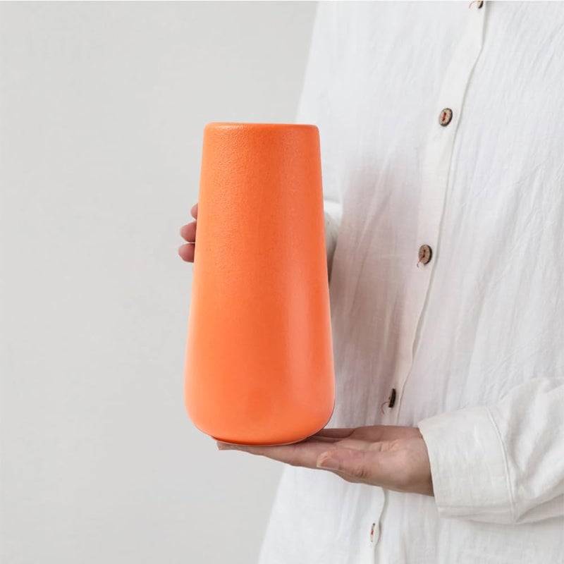 Valemoon Orange Ceramic Vase, 7.7" H, Minimalist Modern Home Decoration, Matte Design for Fireplace Bedroom Kitchen Living Room Centerpieces Office Desk, Fit for Holding Dried Flowers, Fresh Flowers - Image 3