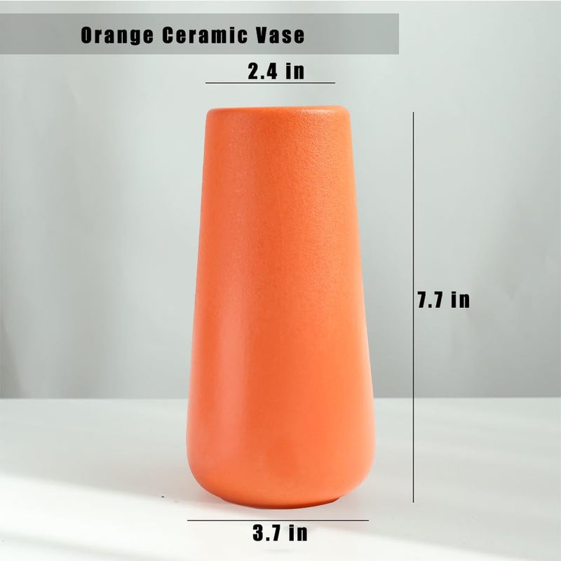 Valemoon Orange Ceramic Vase, 7.7" H, Minimalist Modern Home Decoration, Matte Design for Fireplace Bedroom Kitchen Living Room Centerpieces Office Desk, Fit for Holding Dried Flowers, Fresh Flowers - Image 2