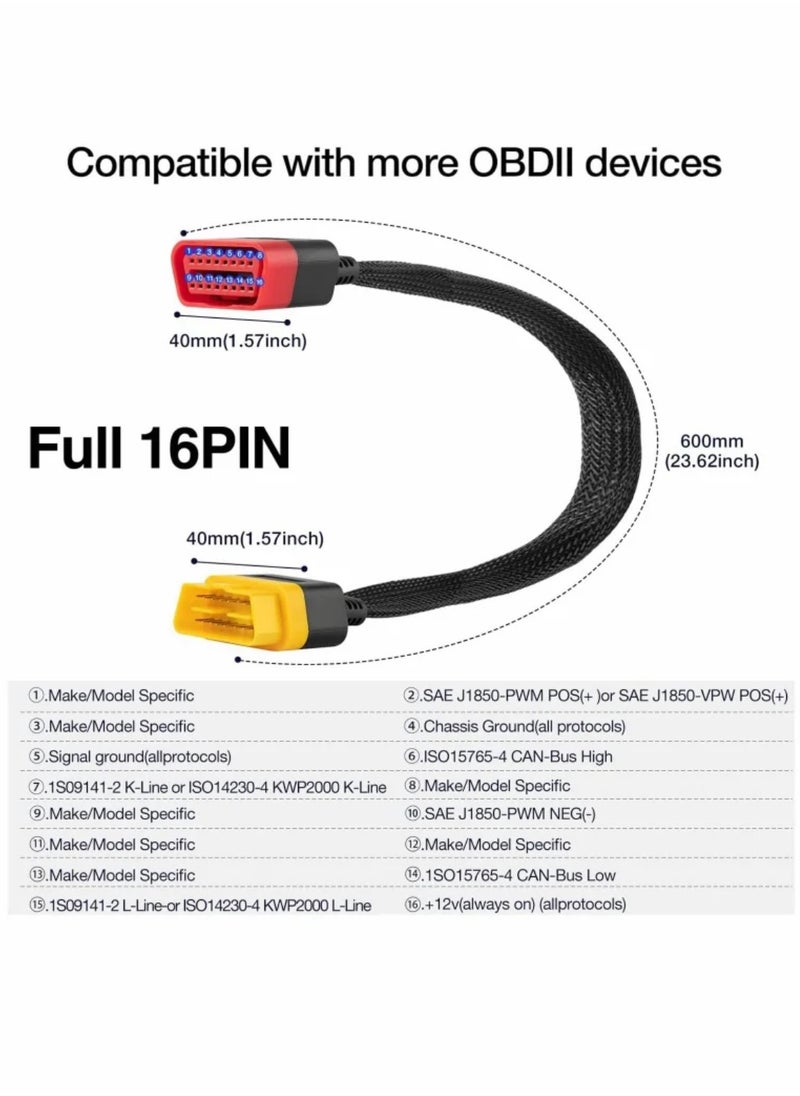 Generic OBD2 Extension Cable OBDII Extend Full 16Pin Male to Female for Car OBD Diagnostic Extender Cord Connector Reinforced Nylon Material 60CM/23.6Inch  - Image 5