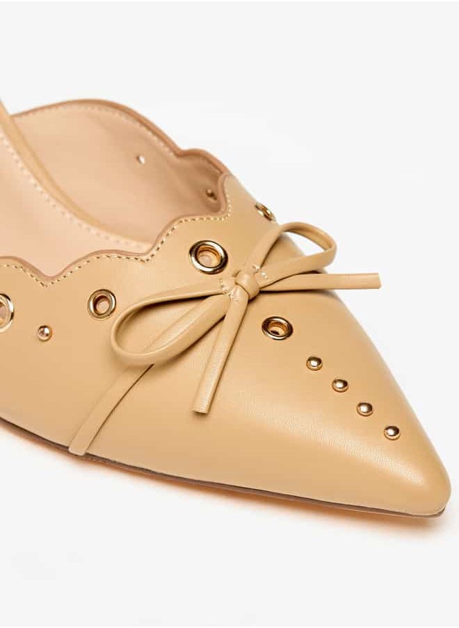 Flora Bella By Shoexpress Women Eyelet Tetxured Slip-On Mules with Bow Applique and Cone Heels  - Image 5