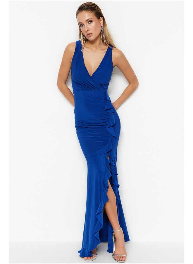 trendyol - Saks Fitted Lined Knitted Flounce Long Evening Evening Dress TPRSS19UT0026 - Image 1