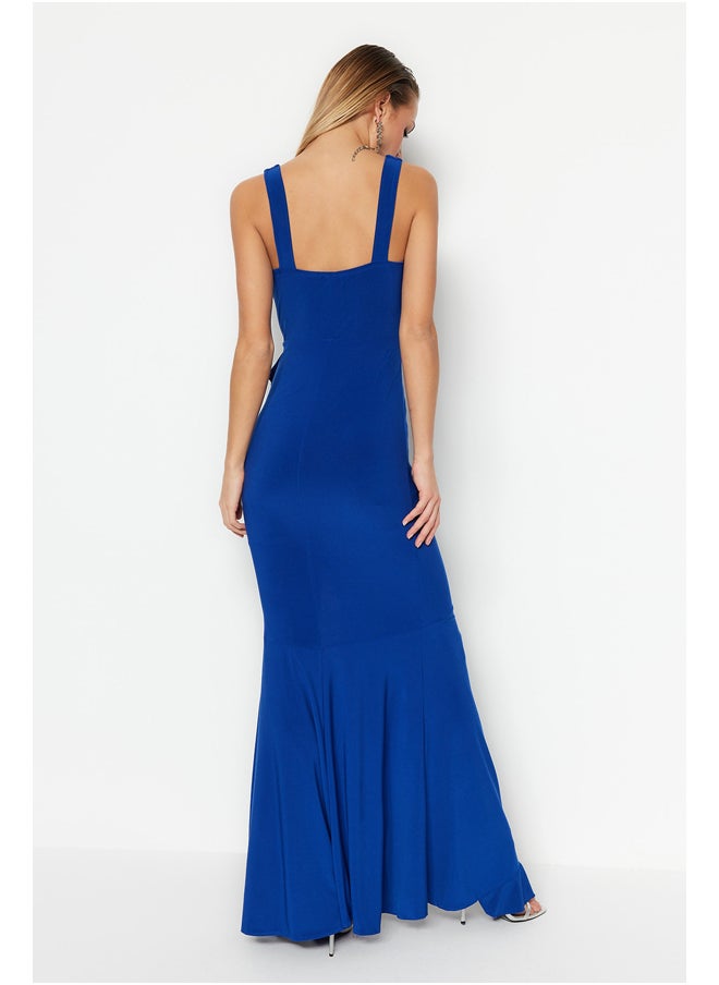 trendyol - Saks Fitted Lined Knitted Flounce Long Evening Evening Dress TPRSS19UT0026 - Image 1