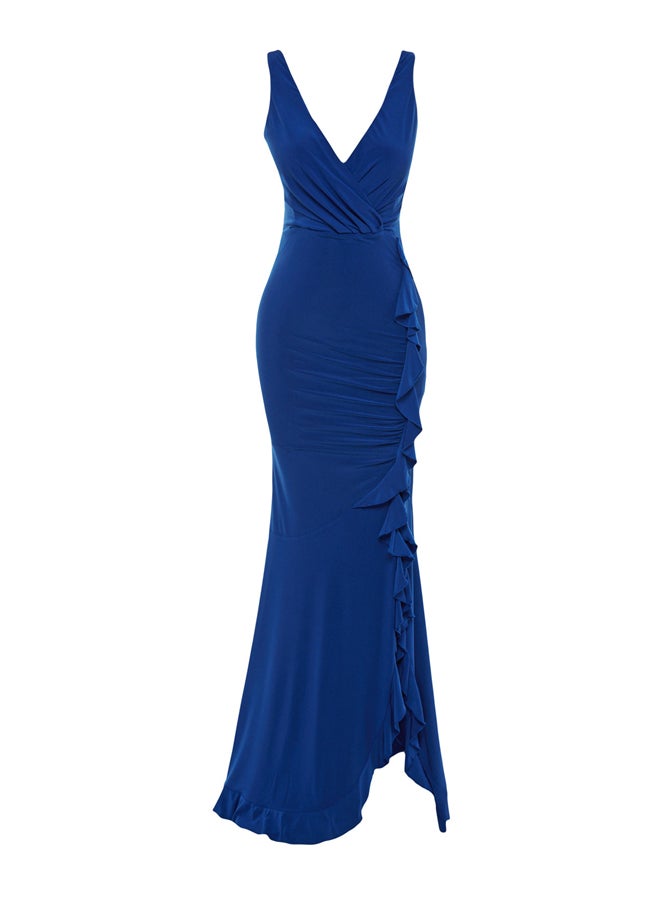 trendyol - Saks Fitted Lined Knitted Flounce Long Evening Evening Dress TPRSS19UT0026 - Image 1