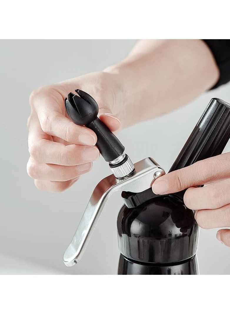 موزع الكريمة المخفوقة من الفولاذ المقاوم للصدأ، صانعة كريمة مخفوقة احترافية، خلاطة كريمة شهية تتضمن 3 فوهات تزيين طهي كبيرة 500 مل - Image 4