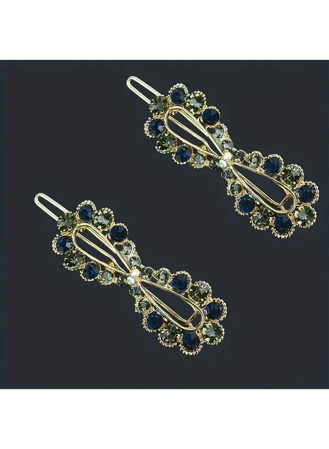 2 Champagne Powder Hair Clip Side Buckle Rhinestone Top Clip - Image 3