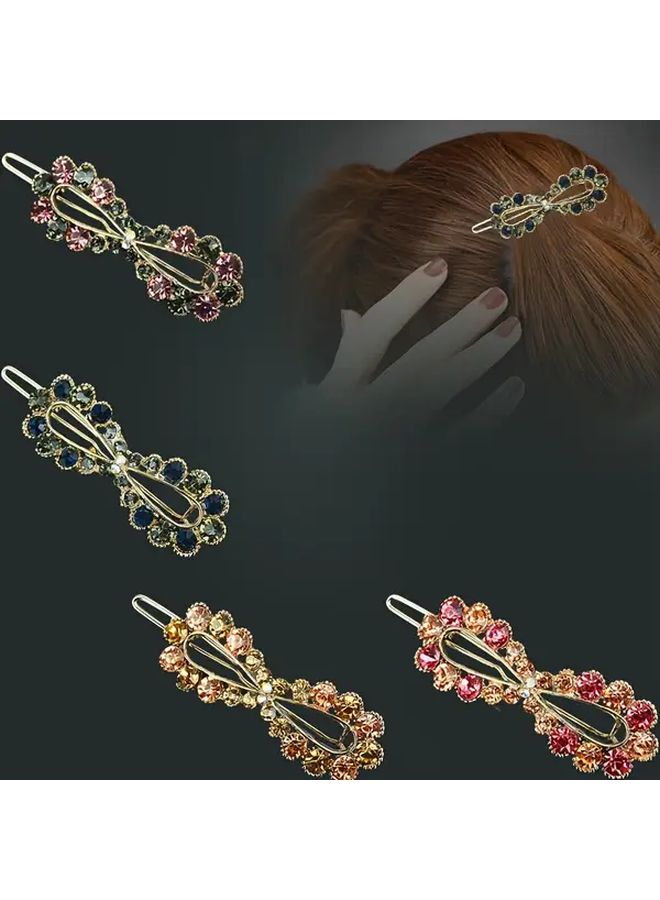 2 Champagne Powder Hair Clip Side Buckle Rhinestone Top Clip - Image 1