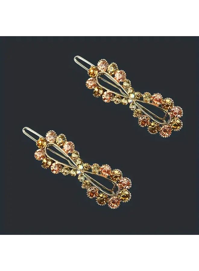 2 Champagne Powder Hair Clip Side Buckle Rhinestone Top Clip - Image 2