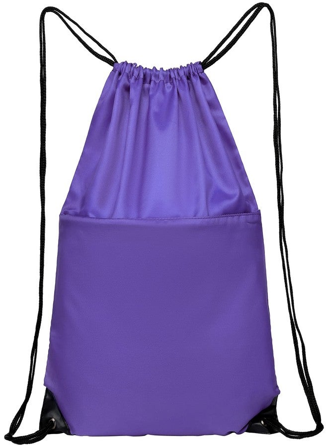 BuyAgain Drawstring Backpack Sports Water Resistant String Bag Sport Gym Sackpack for Women Men Large with Zipper, Purple - Image 2