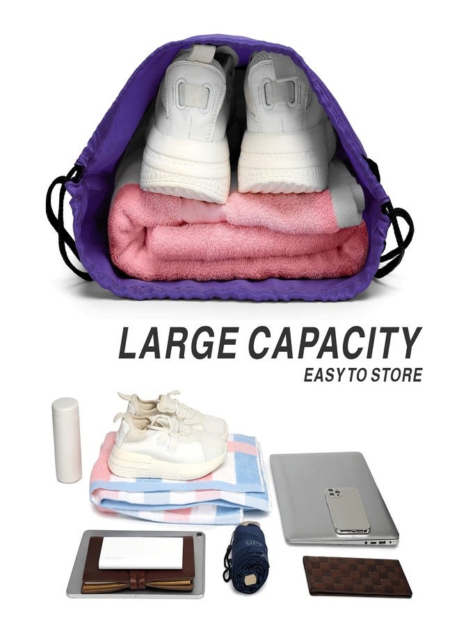 BuyAgain Drawstring Backpack Sports Water Resistant String Bag Sport Gym Sackpack for Women Men Large with Zipper, Purple - Image 5