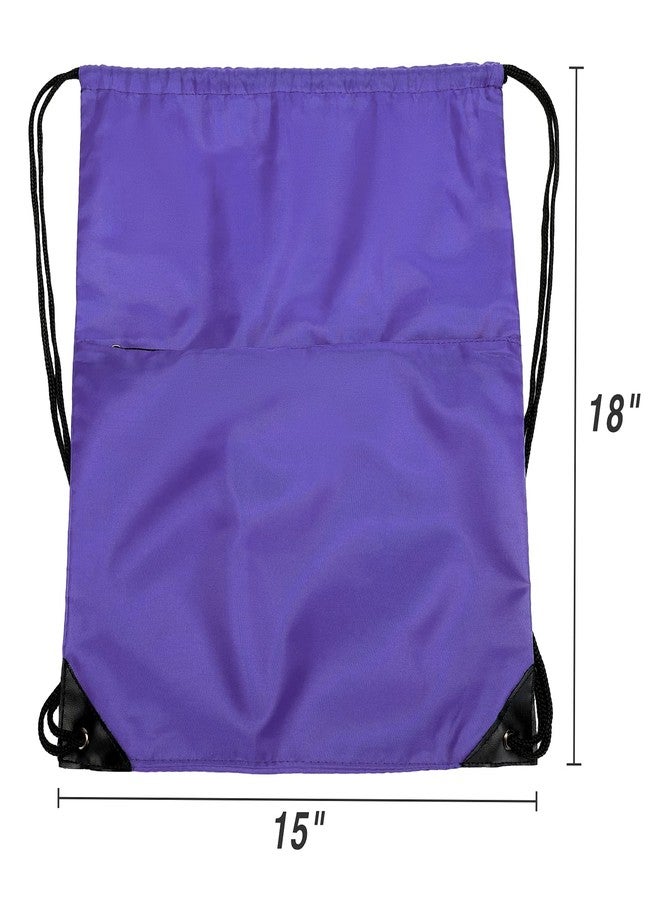 BuyAgain Drawstring Backpack Sports Water Resistant String Bag Sport Gym Sackpack for Women Men Large with Zipper, Purple - Image 3