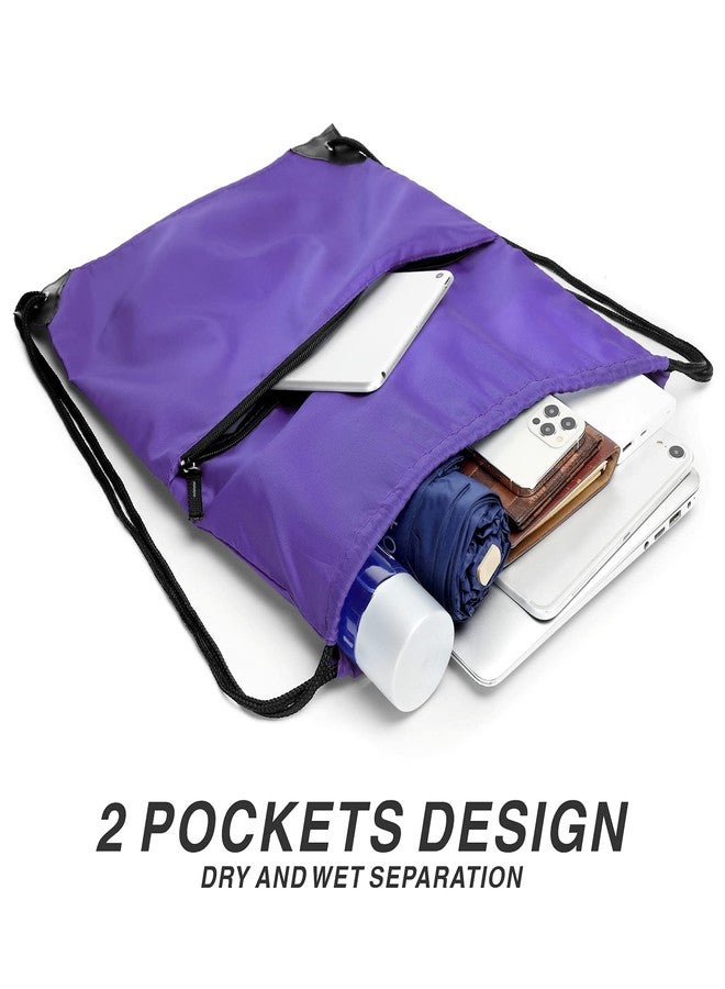 BuyAgain Drawstring Backpack Sports Water Resistant String Bag Sport Gym Sackpack for Women Men Large with Zipper, Purple - Image 4