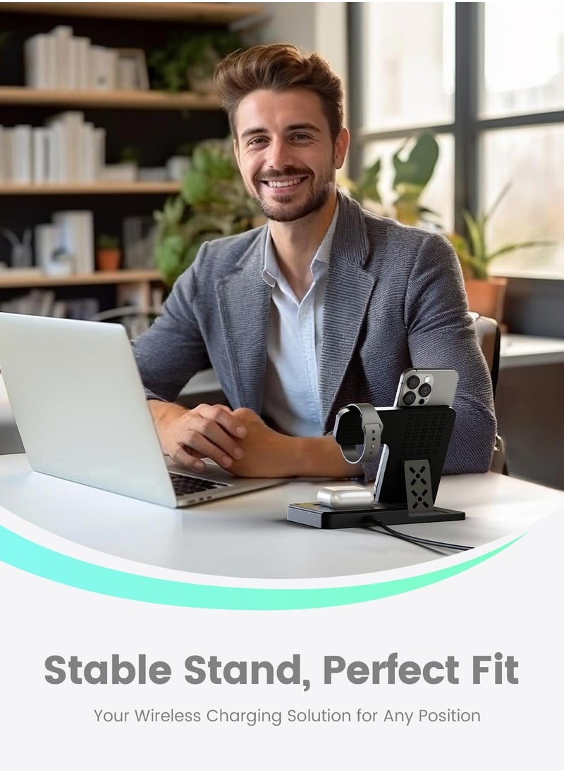 Wireless Charger iPhone Charging Station: 3 in 1 Charger Stand Multiple Devices for iPhone 16/15/14/13 /Plus/Pro/Pro Max/12/11 - Watch 10/9/8/Ultra 2/Ultra/SE/7/6/5/4/3/2 Series - AirPods 4/3/2/Pro