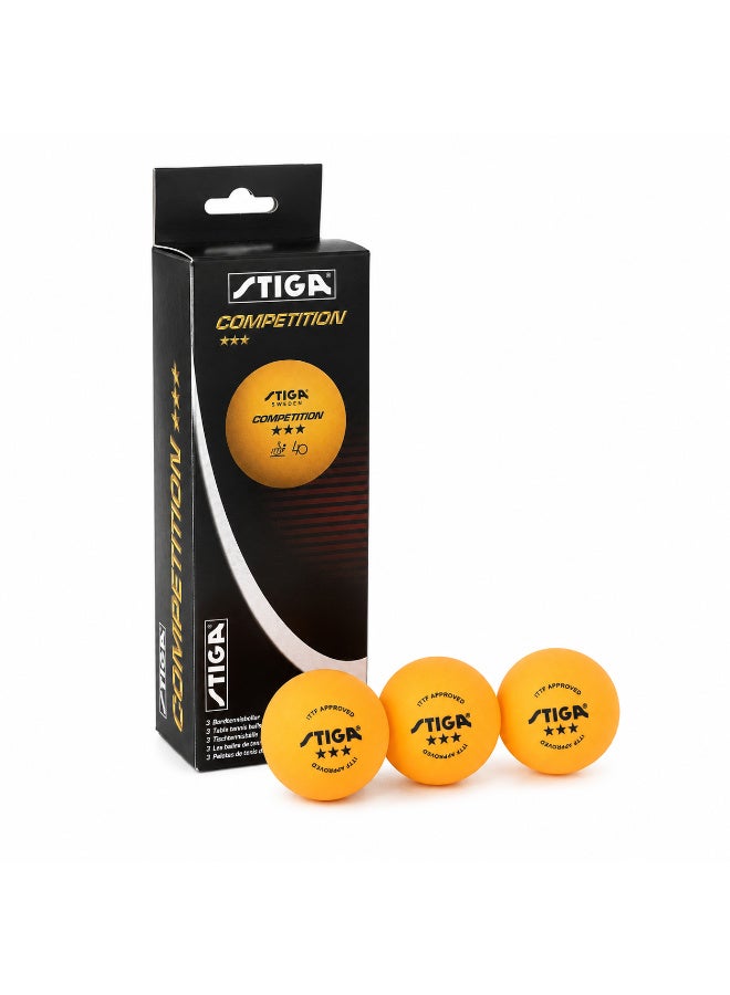Stiga Competition Table Tennis Balls 3 Star ITTF Approved 40 mm Orange Ping Pong Balls Pack of 3 QQ12-4 - Image 1