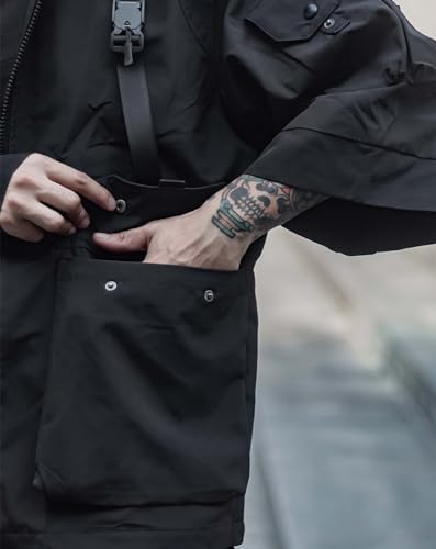 Niepce Inc Japanese Streetwear Techwear Men’s 3/4 Sleeve Jacket with Hood (Black1, XX-Large) - Image 5