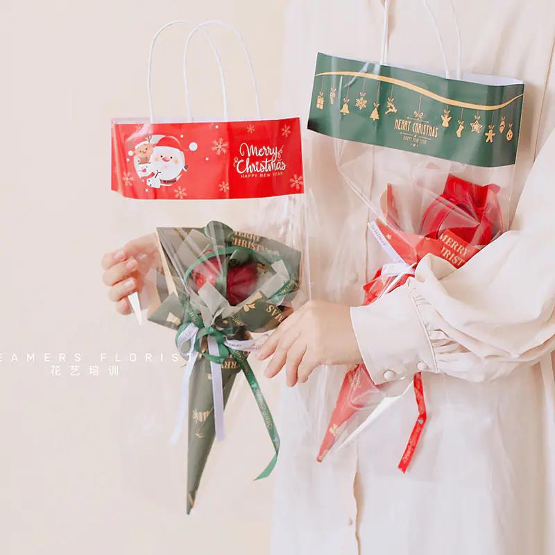 Huashirong Christmas Online Celebrity Handbag Transparent Bouquet Apple Gift Gift Simple Floral Flower Packaging Bag - Image 5