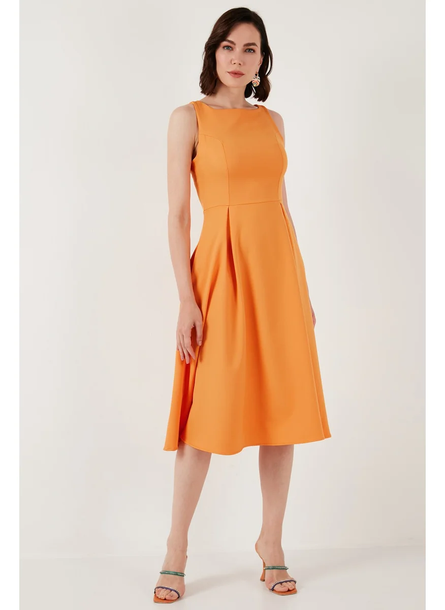Lela Crew Neck Regular Fit Pocket Pleated Midi Dress Women's Dress 6051963
