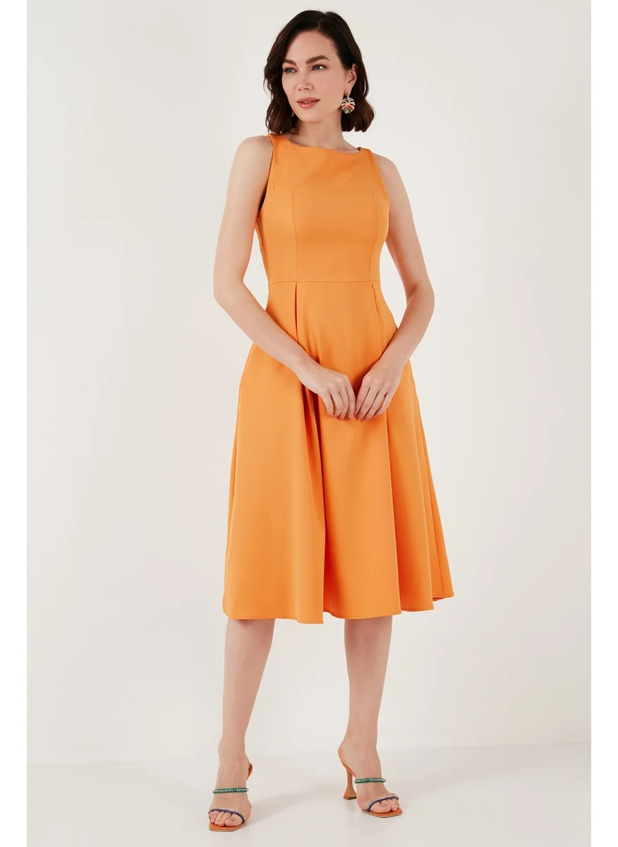 Lela Crew Neck Regular Fit Pocket Pleated Midi Dress Women's Dress 6051963