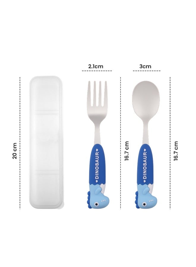 CRAVISTA Kids Stainless Steel Cutlery Set for School | Toddler Utensils Stainless Steel Kids Spoon and Fork Set | Dinosaur Cutlery Set for Lunchbox | Childrens Flatware for Boys and Girls (Blue) - Image 4