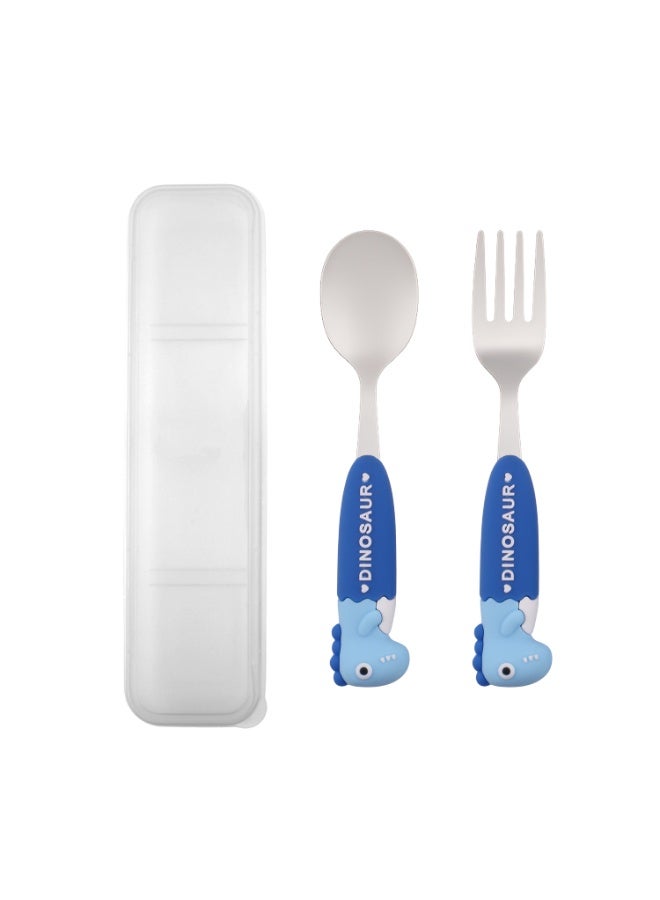 CRAVISTA Kids Stainless Steel Cutlery Set for School | Toddler Utensils Stainless Steel Kids Spoon and Fork Set | Dinosaur Cutlery Set for Lunchbox | Childrens Flatware for Boys and Girls (Blue) - Image 1