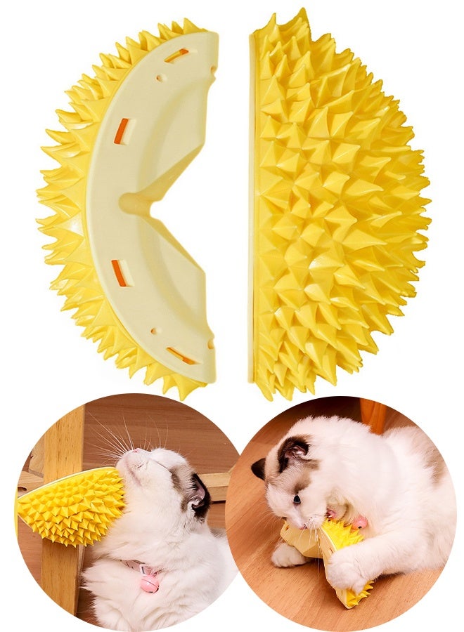 أداة خدش زاوية حائط القطط على شكل دوريان، أداة خدش الوجه، مشط تدليك، فرشاة تزيين، أداة للاستخدام الداخلي، فرو طويل وقصير، قطط وكلاب صغيرة، لون أصفر، قطعة واحدة - Image 1